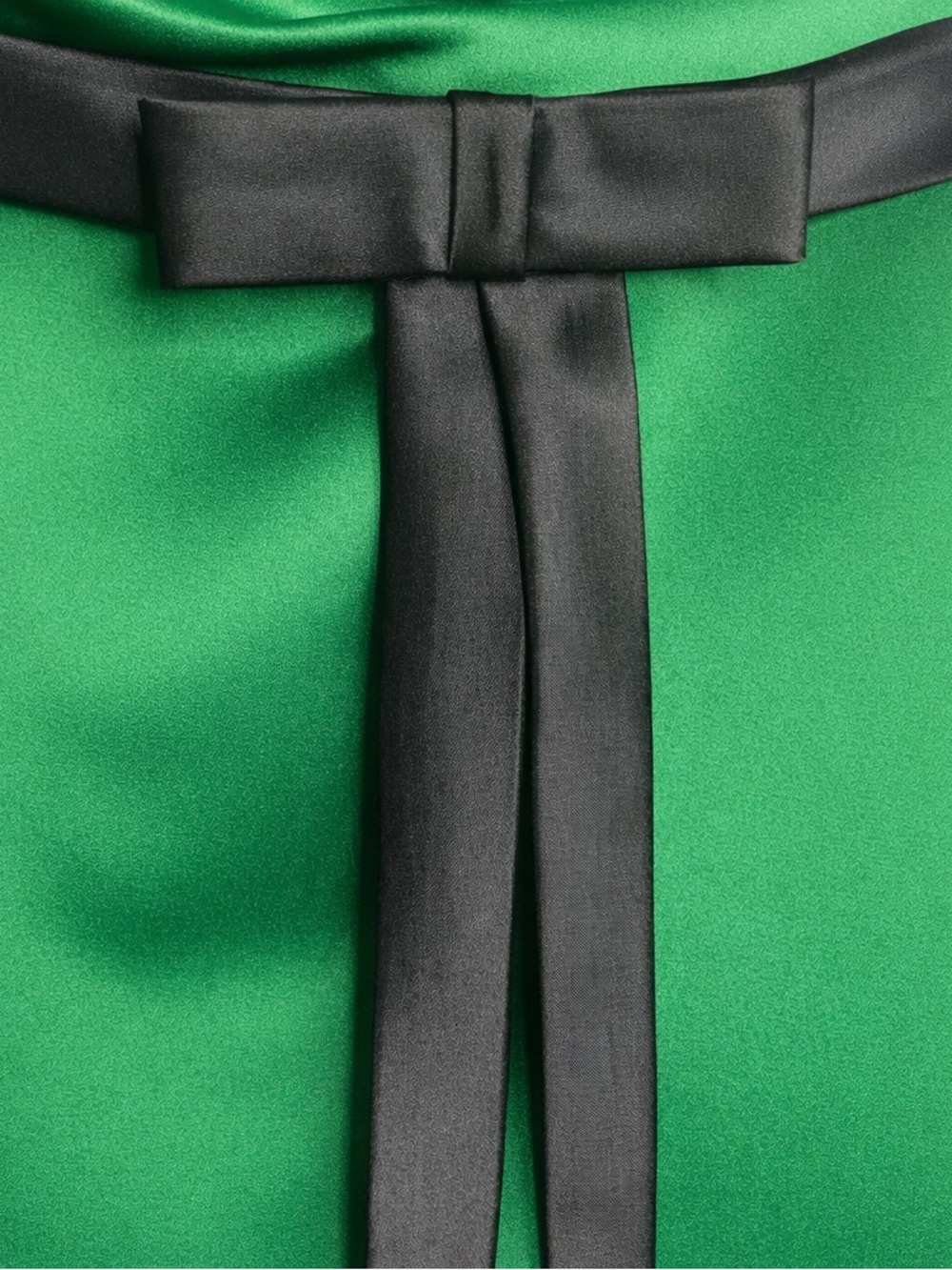 Symphony of Venus Emerald Green Satin Maxi Dress with Black Ribbon - Picture 3 of 10